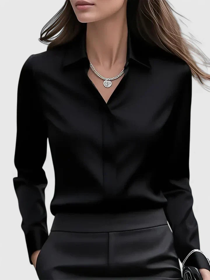 Anya Women’s Satin Blouse with Button Placket and Short Sleeves 9