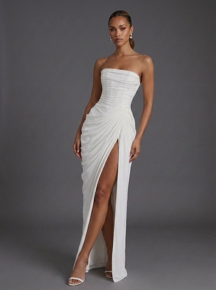 Astra Women's Maxi Dress with Strapless Corset and Ruched Skirt 6