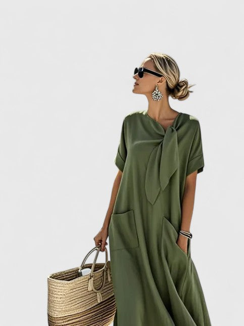 Aura Women’s Dress with Neck Tie and Functional Pockets for Elegant and Versatile Wear 4