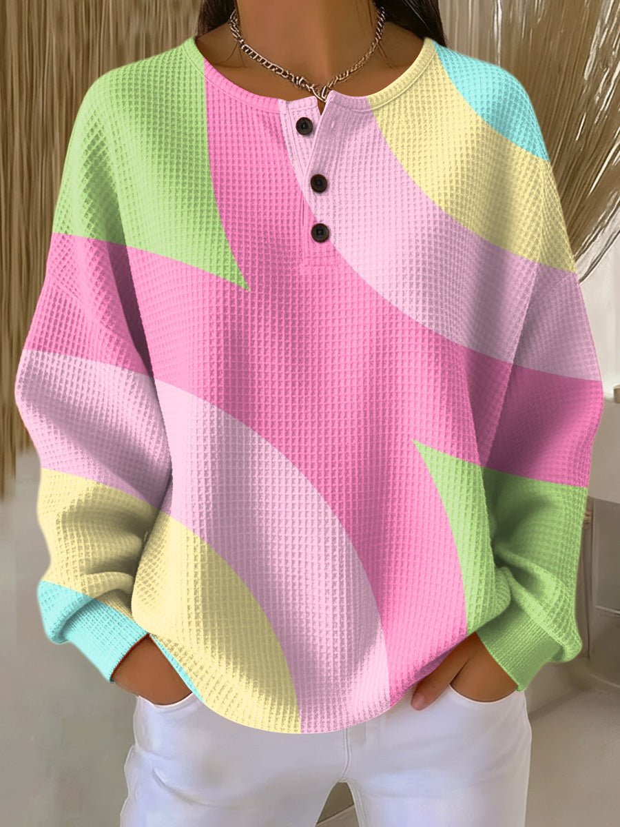 Camila Women's Oversized Waffle Knit Sweater | Long Sleeve Button Front 0