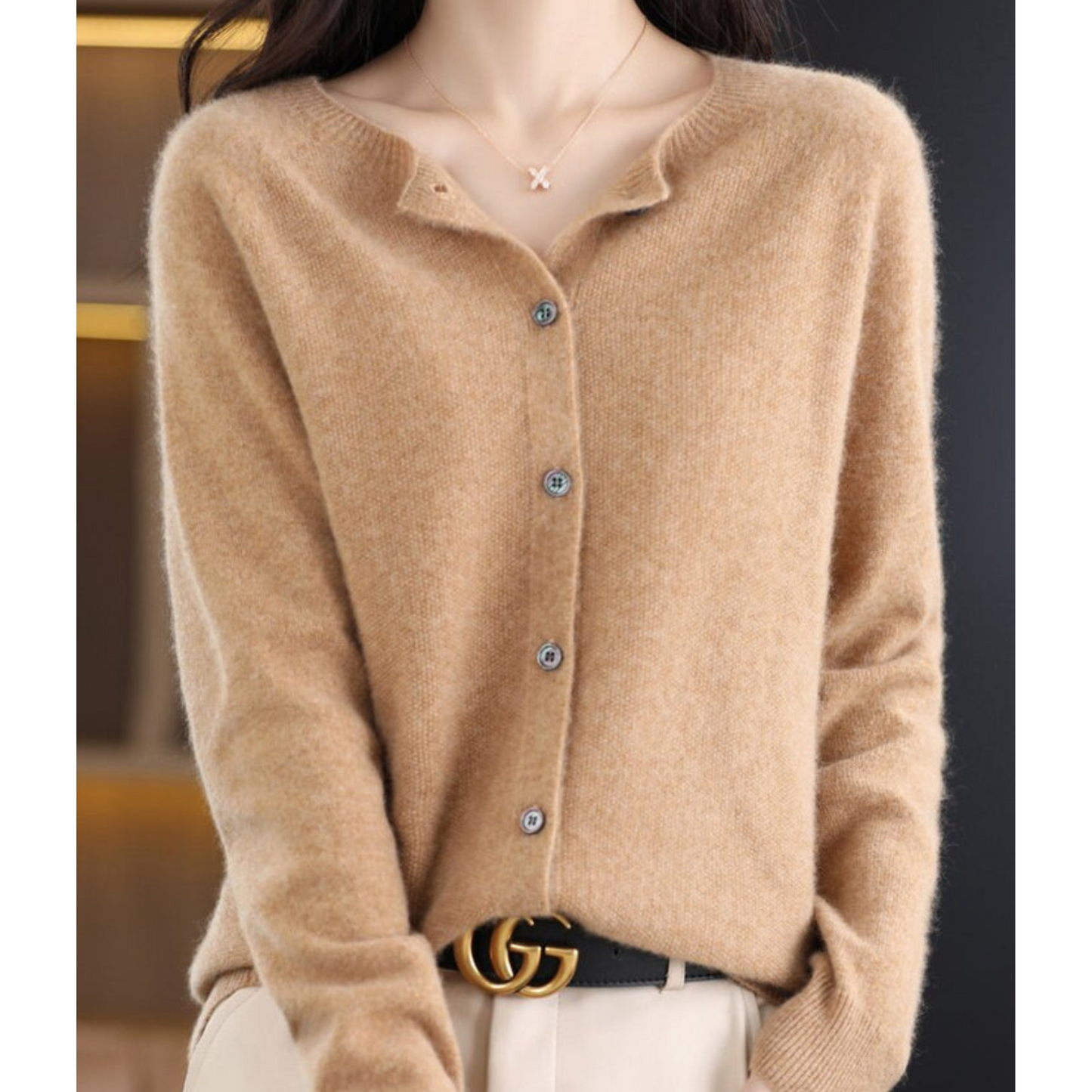 Celine Women’s Cardigan Sweater with Classic Button Placket and Soft Fabric 14