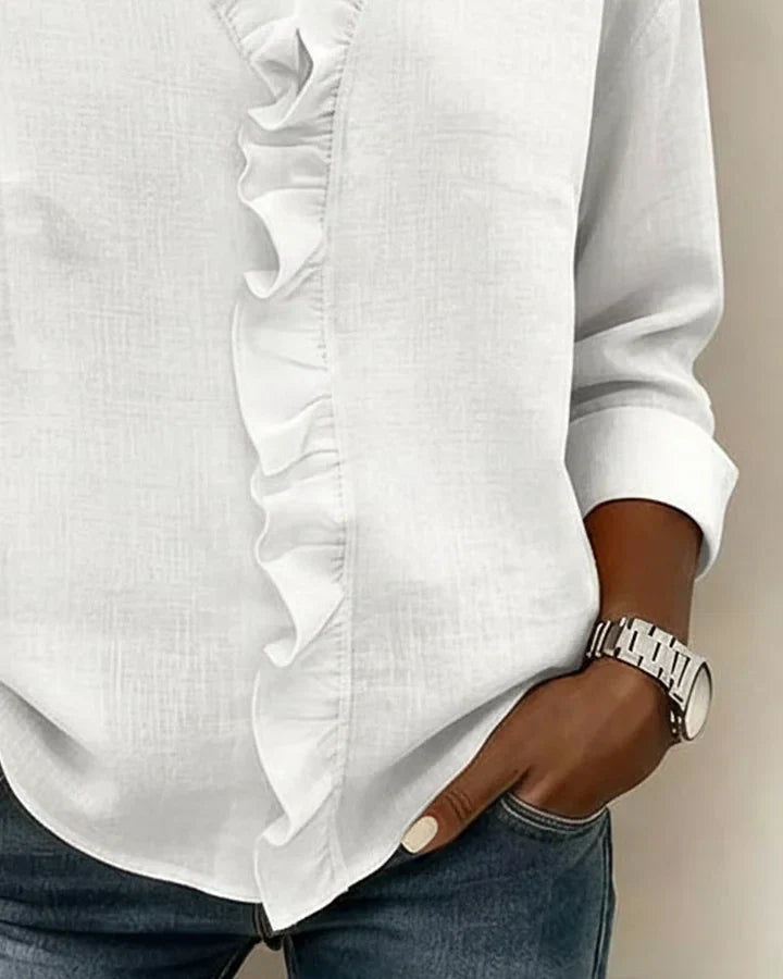 Chara Women's Blouse with Ruffled V-Neckline and Long Sleeves 8