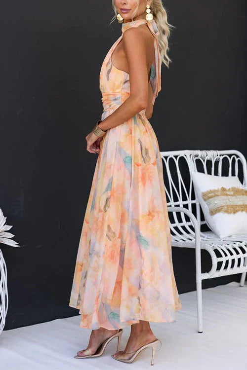 Clara Women’s Maxi Dress with Halter Neckline and Floral Pattern for Summer Elegance 4