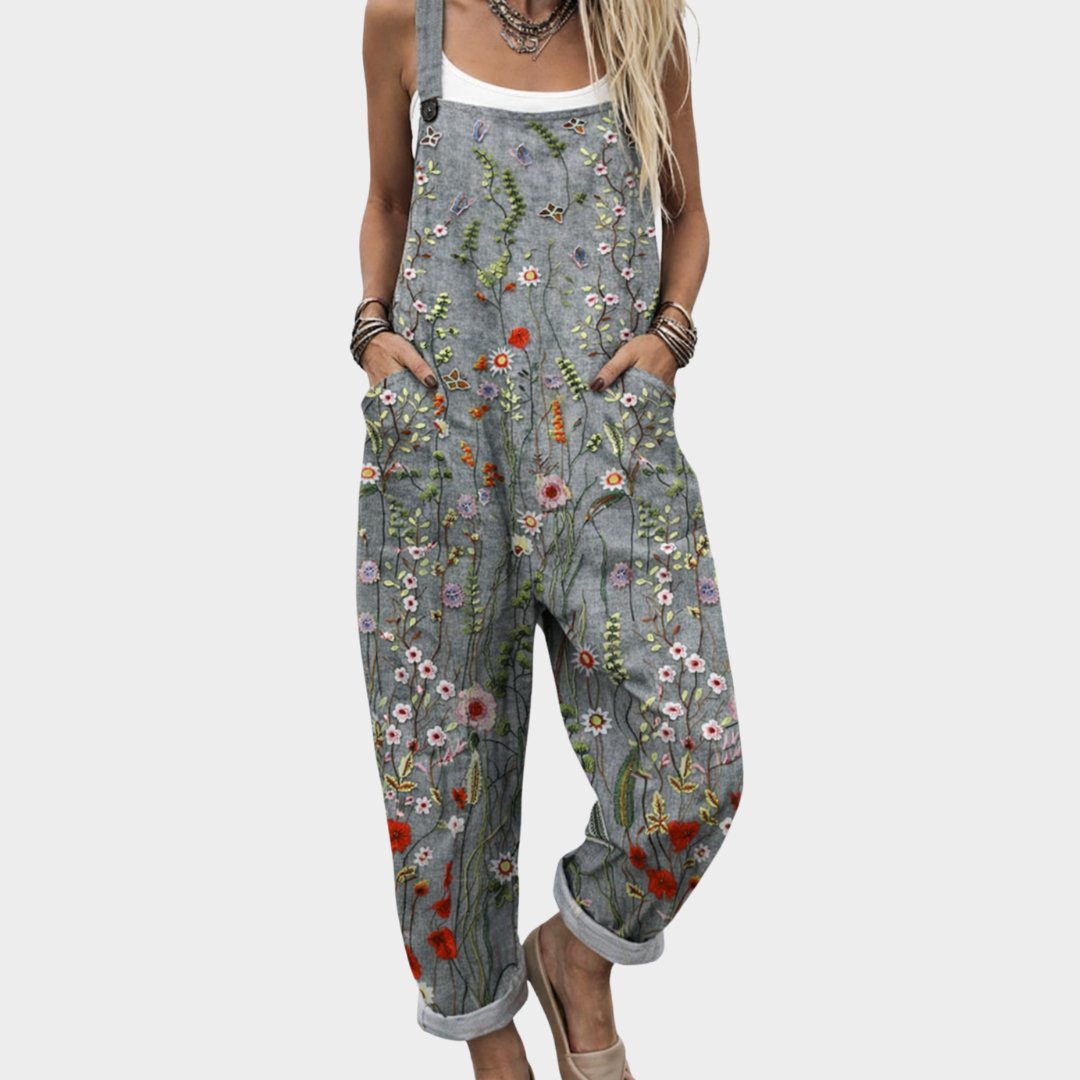 Cleo Women’s Overalls with Floral Print and Adjustable Straps 0