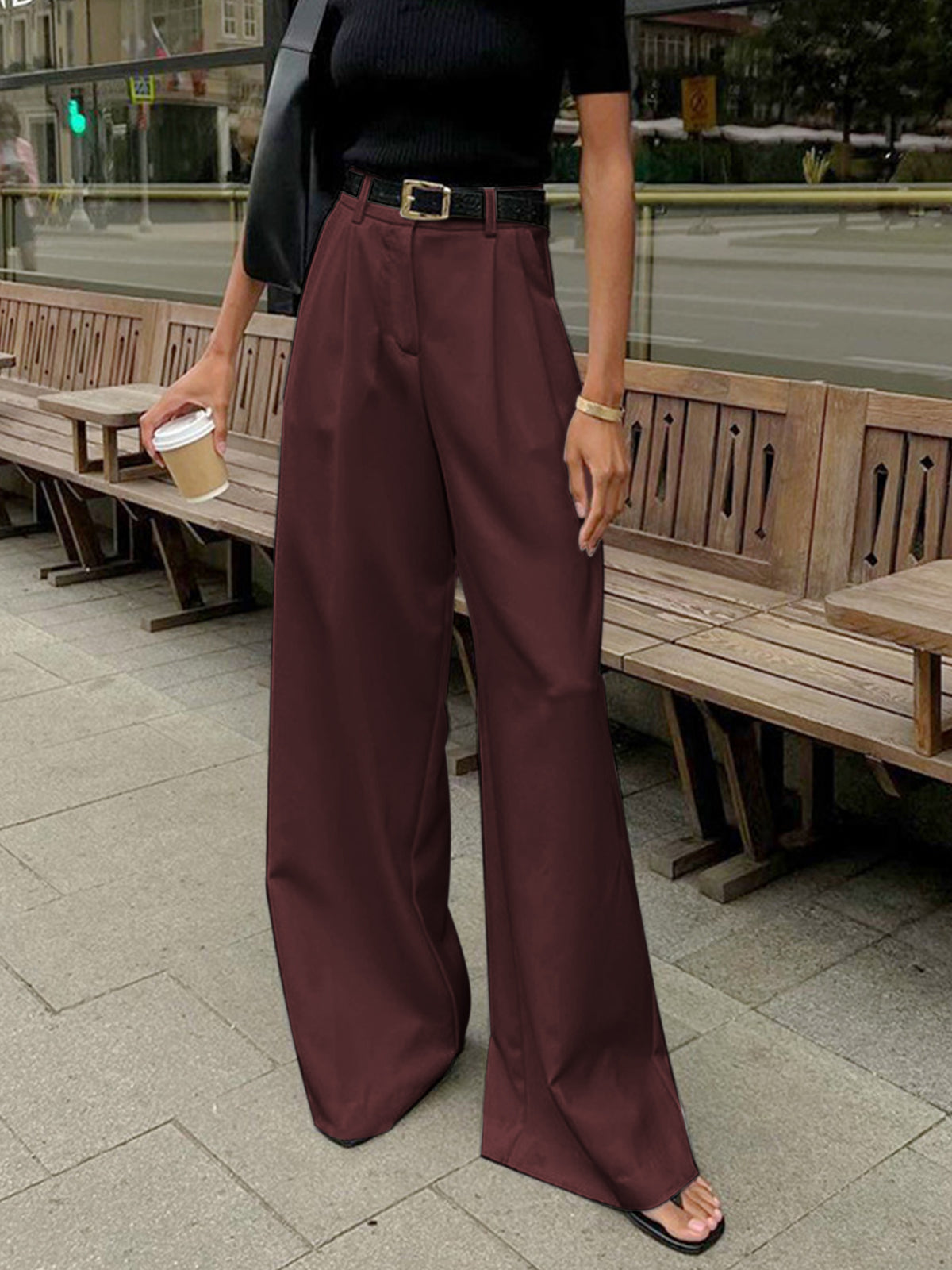 Cleo Women’s Wide Leg Pants with Pleated Front and Matching Belt 5
