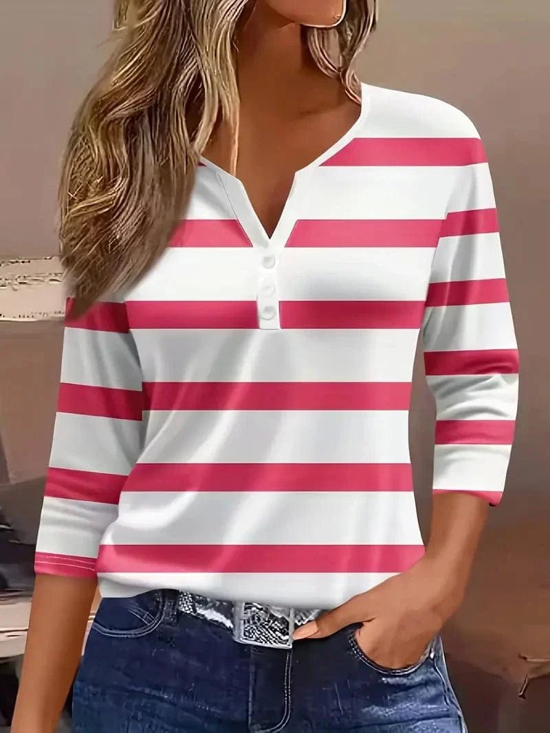 Elysia Women’s Top with Striped V-Neck and Three-Quarter Sleeves 5