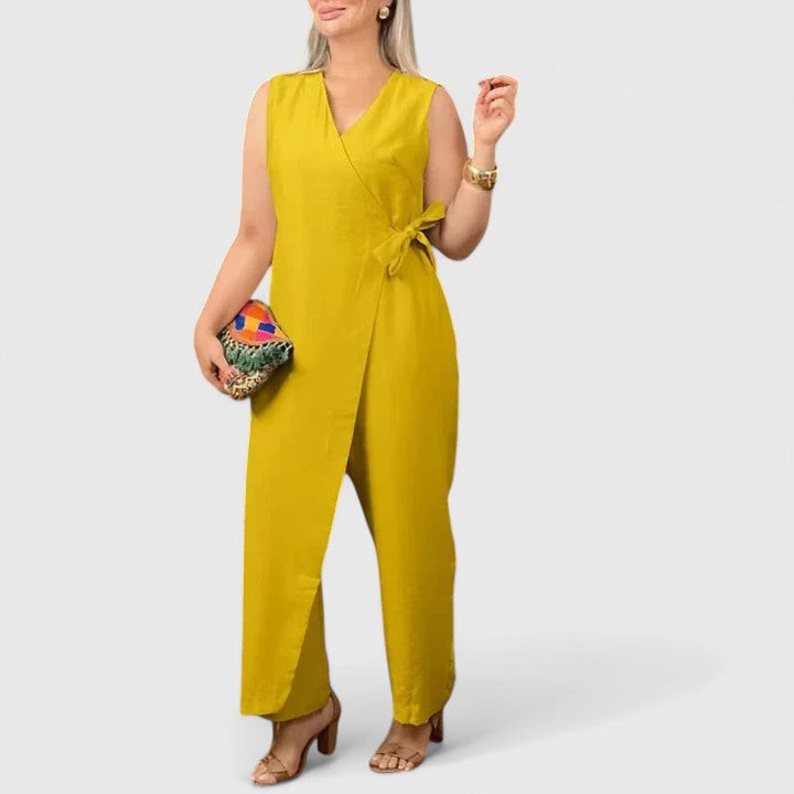 Emma Women’s Sleeveless Jumpsuit with Wrap Look and Waist Belt 5
