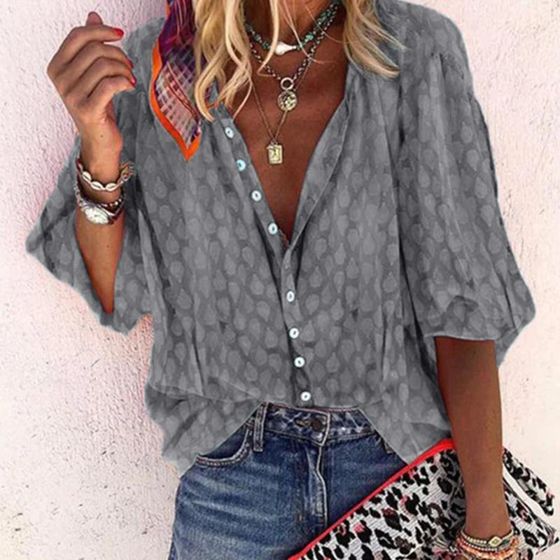 Gabriela Women’s Casual Blouse with Printed Design and Button Placket 5