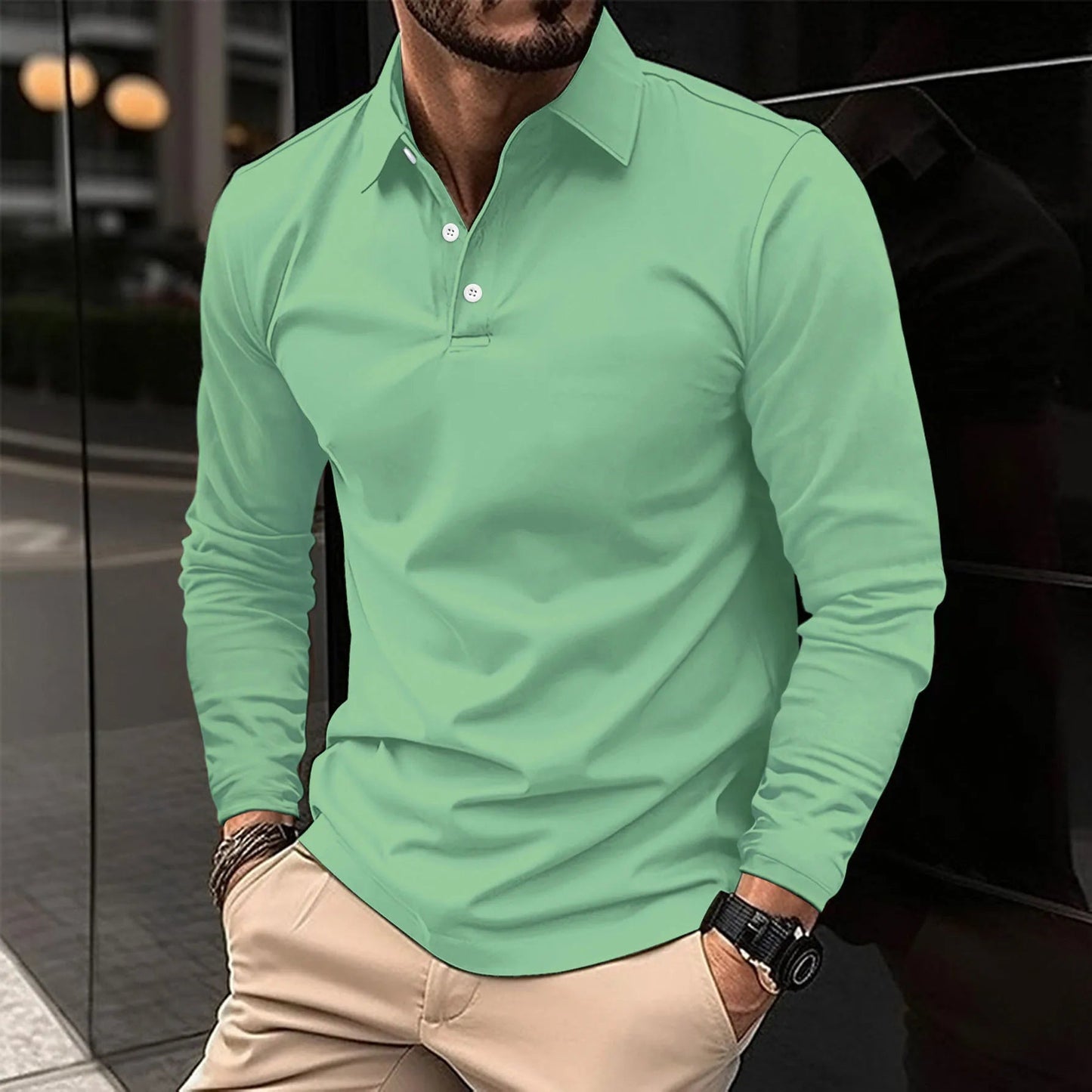 Gideon Men's Long Sleeve Polo Shirt with Slim Fit and Classic Collar 7