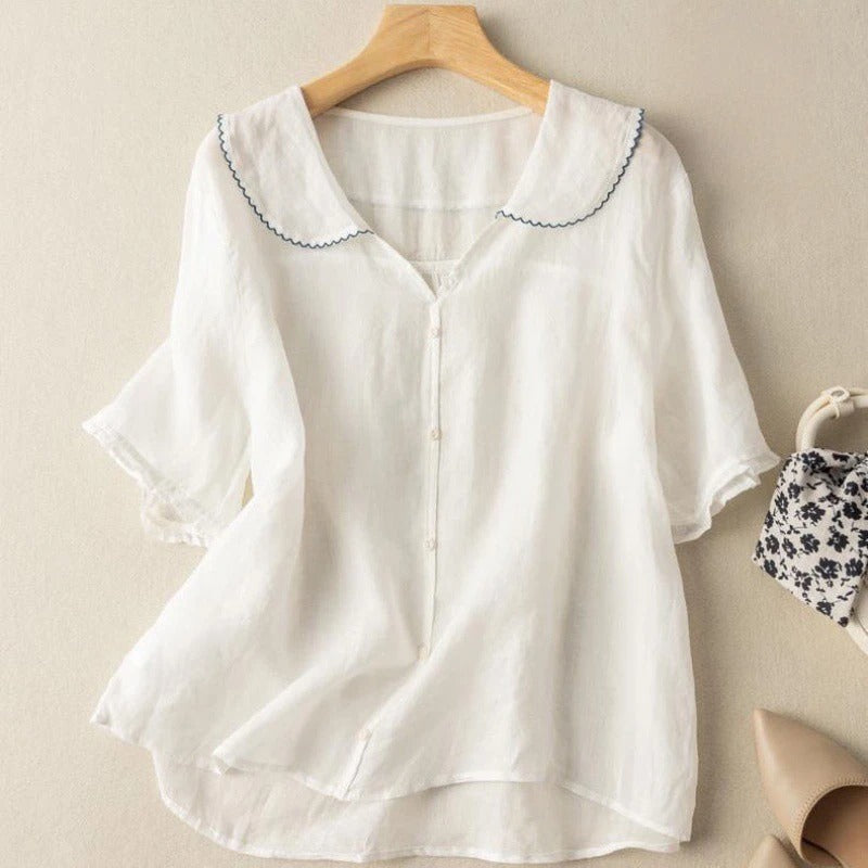 Greta Women’s Short Sleeve Top with Button Placket 4
