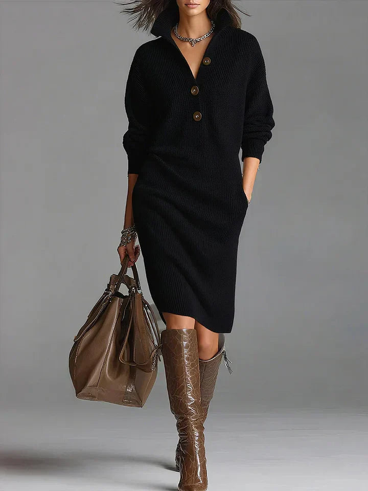 Helene Women’s Midi Dress with Ribbed Structure and Button Placket 3