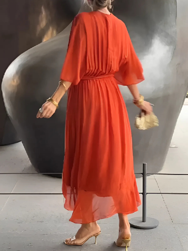 Helga Women’s Midi Dress with Tie Belt and Flutter Sleeves for Elegant Summer Style 6