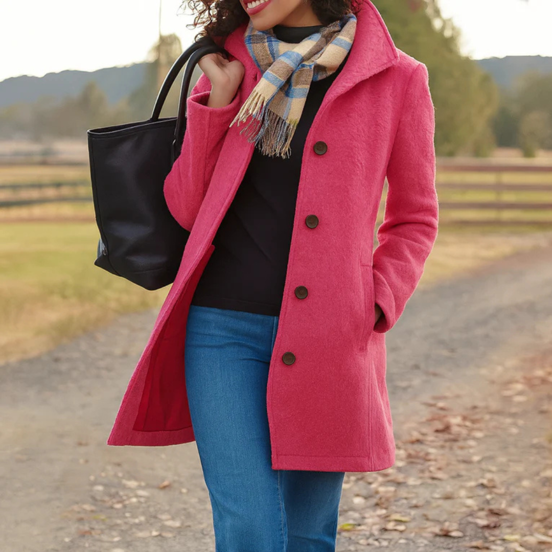 Helga Women’s Wool Coat with Classic Cut and Button Placket Design 9