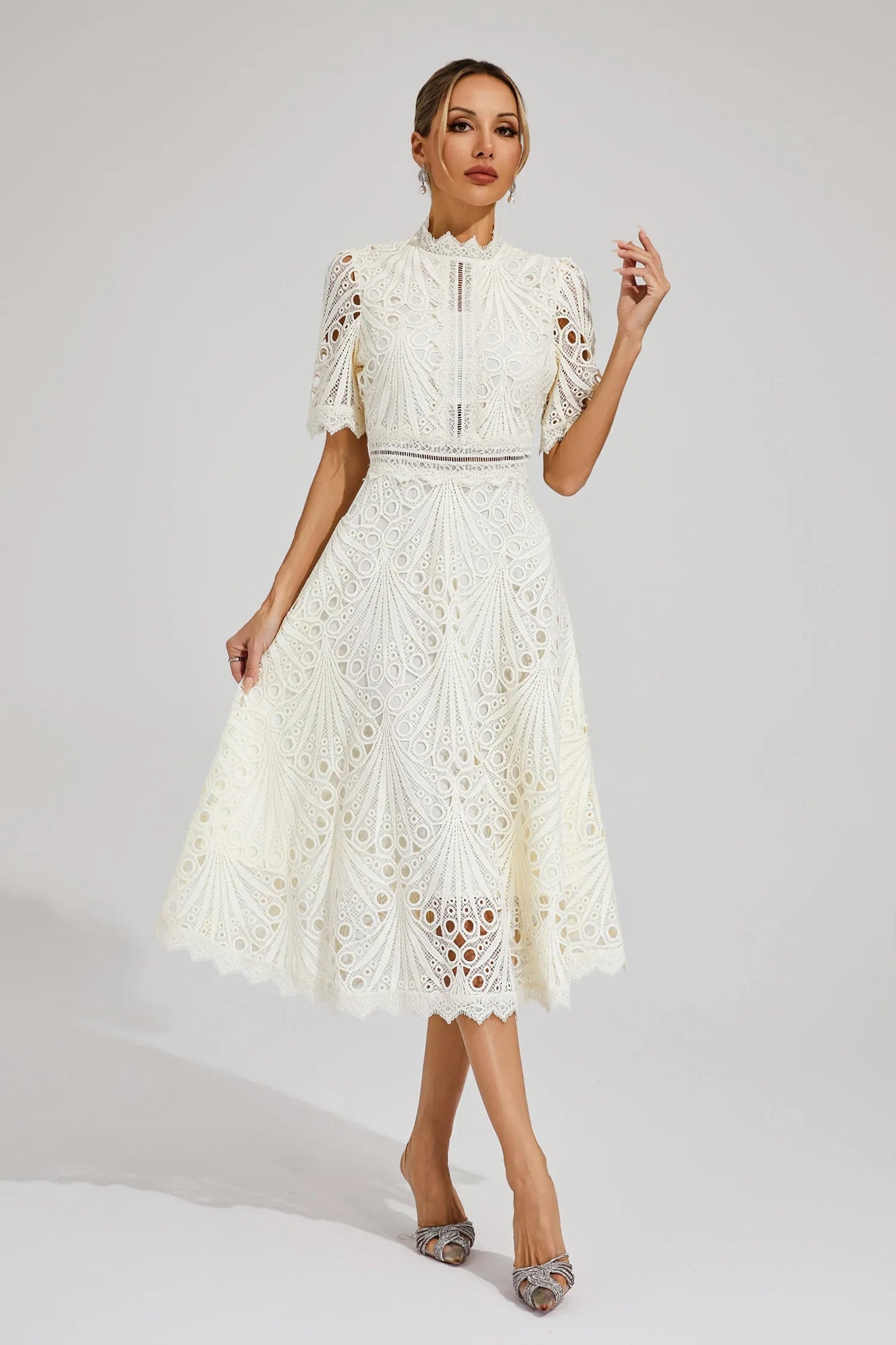 Jade Women’s Midi Dress with Chic Lace Design and Classic Silhouette 9