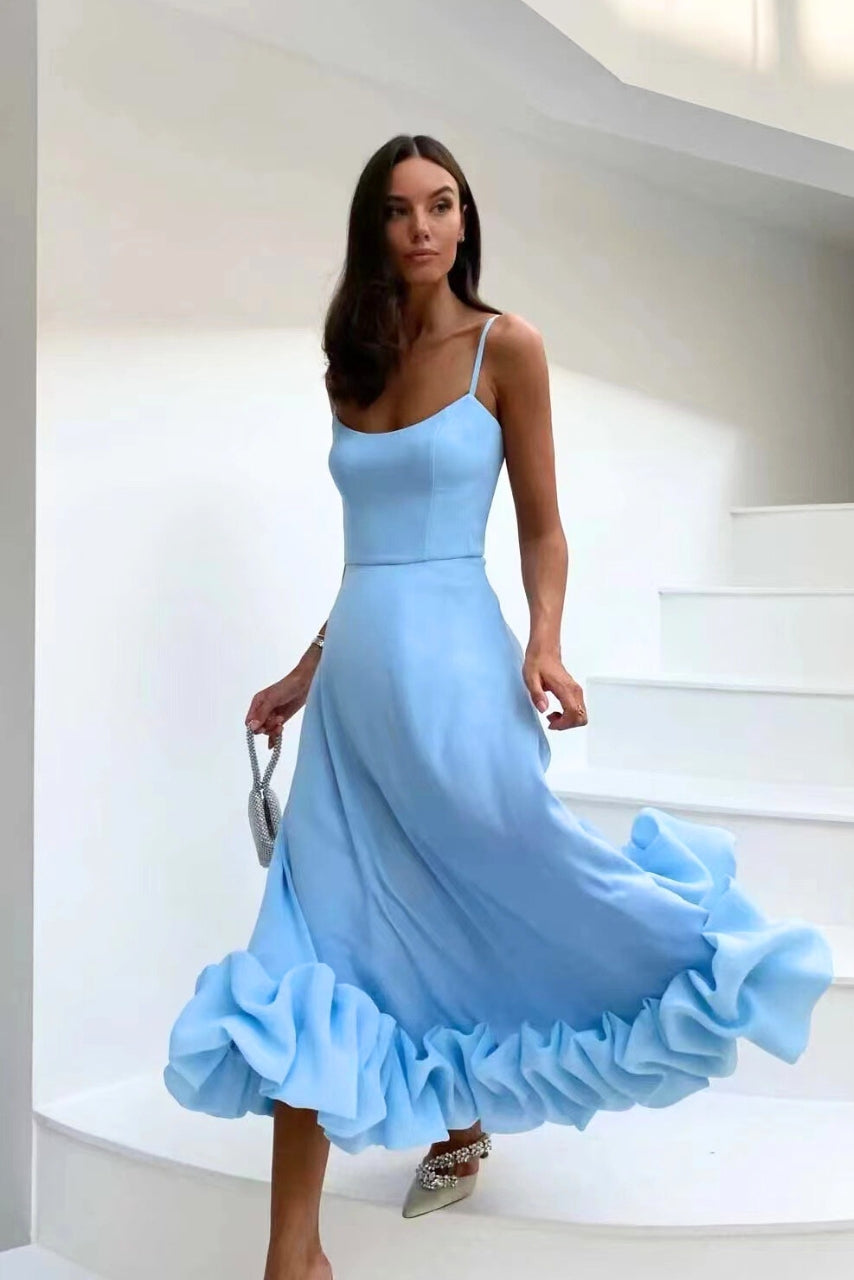 Jasmin Women’s Wedding Guest Dress with Ruffle Hem and Spaghetti Straps 9