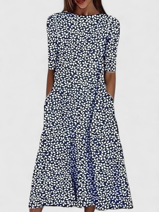 Karelieth Women’s Midi Dress with Floral Print and Round Neckline for Summer Elegance 2