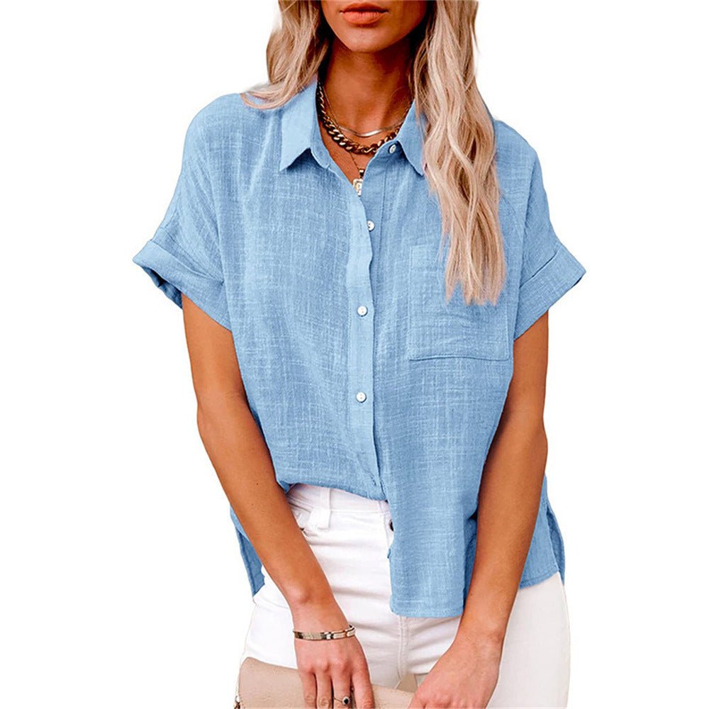 Leonie Women’s Short Sleeve Shirt Blouse with Chest Pocket and Button Closure 8