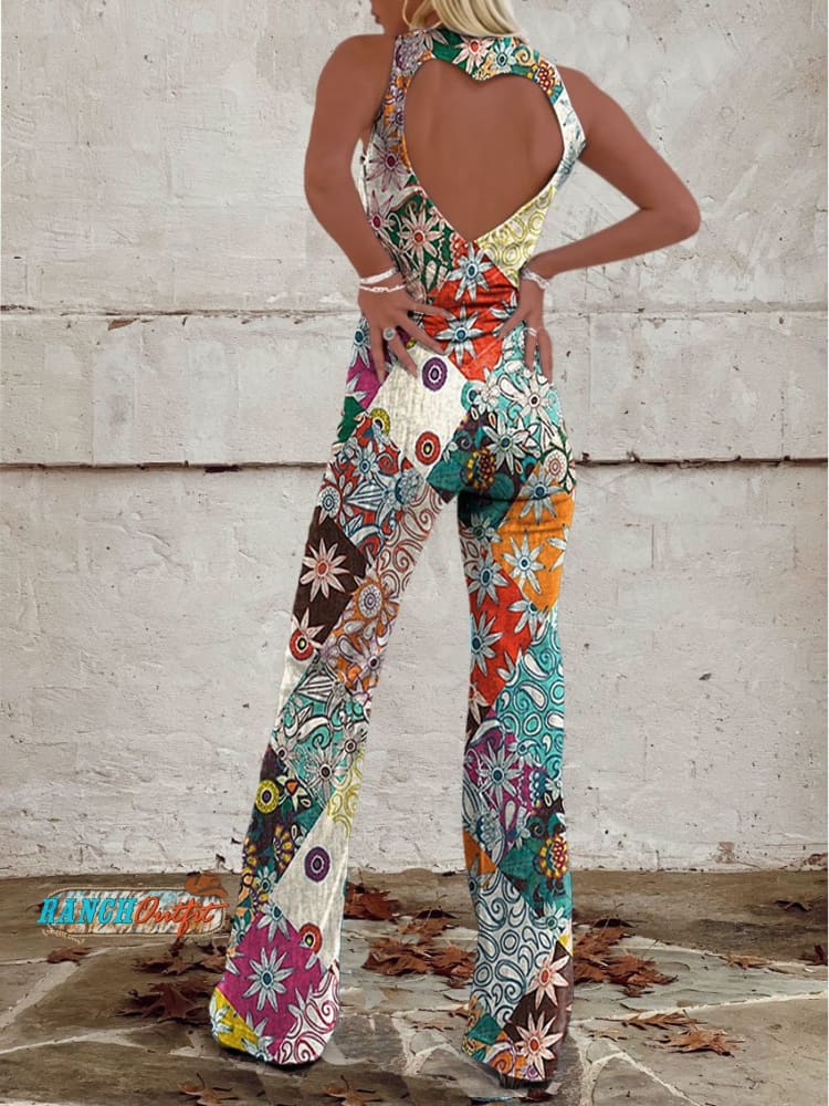 Luna Women’s Denim Jumpsuit with Floral Print and Zipper Closure 1