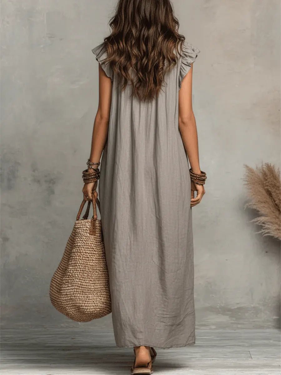 Luna Women’s Maxi Dress with Ruffle V-Neck and Flutter Sleeves 8
