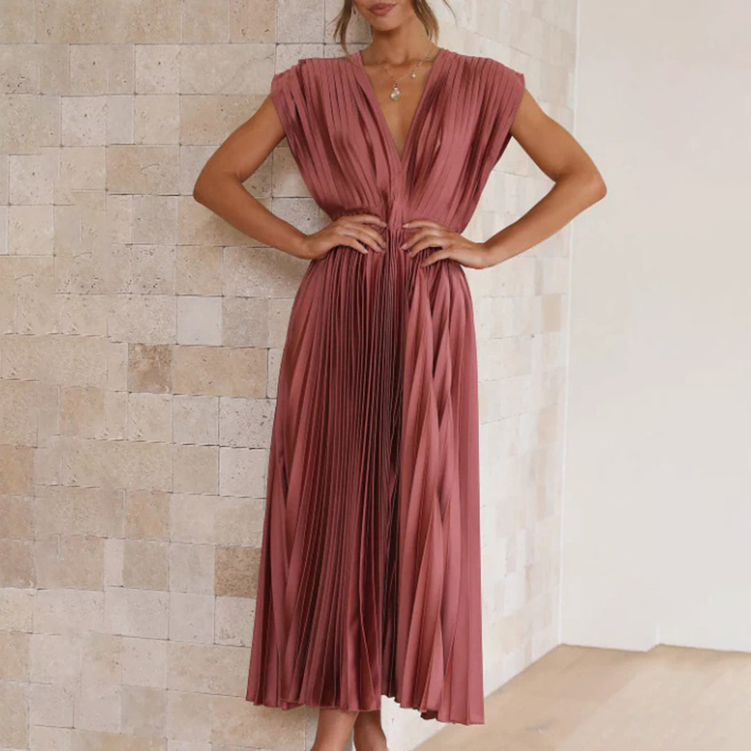 Maren Women’s Midi Dress with Pleated Skirt and V-Neckline for Special Occasions 8