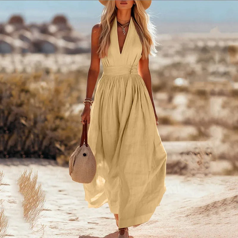 Mira Women’s Maxi Dress with Boho Halter Neck and Flowing Sleeves 7