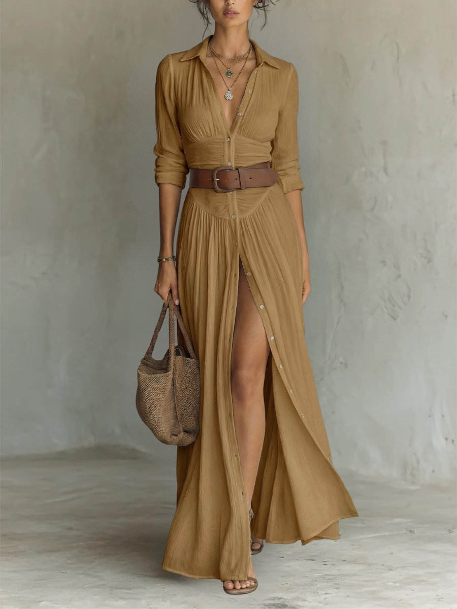 Mira Women’s Maxi Dress with Button Placket and Fitted Belt 5