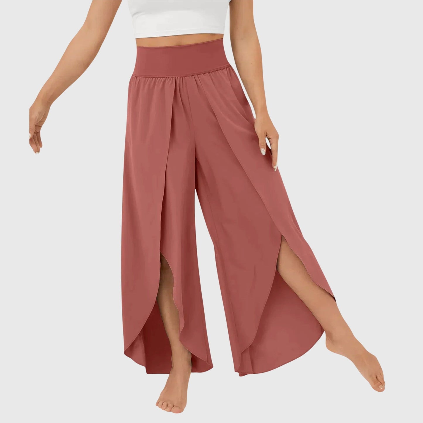 Mira Women’s Wide Leg Trousers with High Side Slits and Relaxed Fit 10