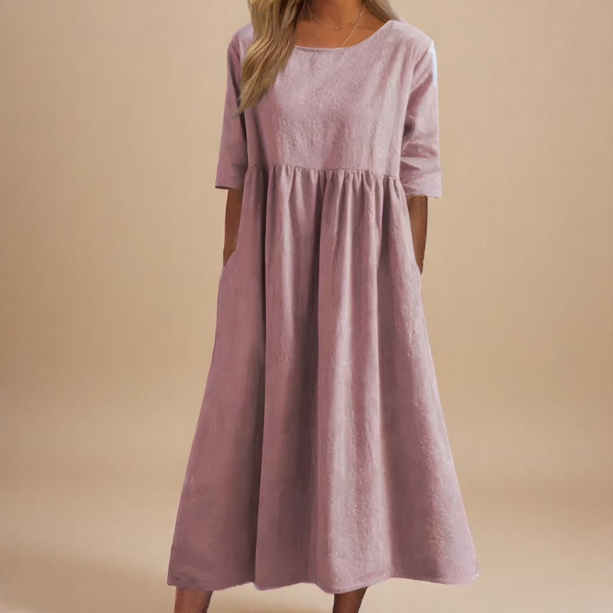 Miranda Women’s Dress with Mid Sleeves, Round Neckline, and Side Pockets 7