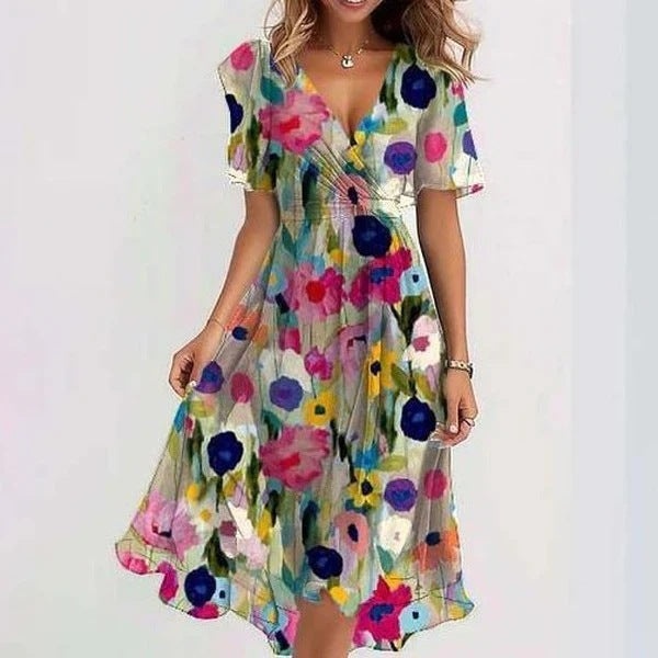 Nora Women’s Dress with Floral Print, Short Sleeves, and Asymmetrical Hem 4