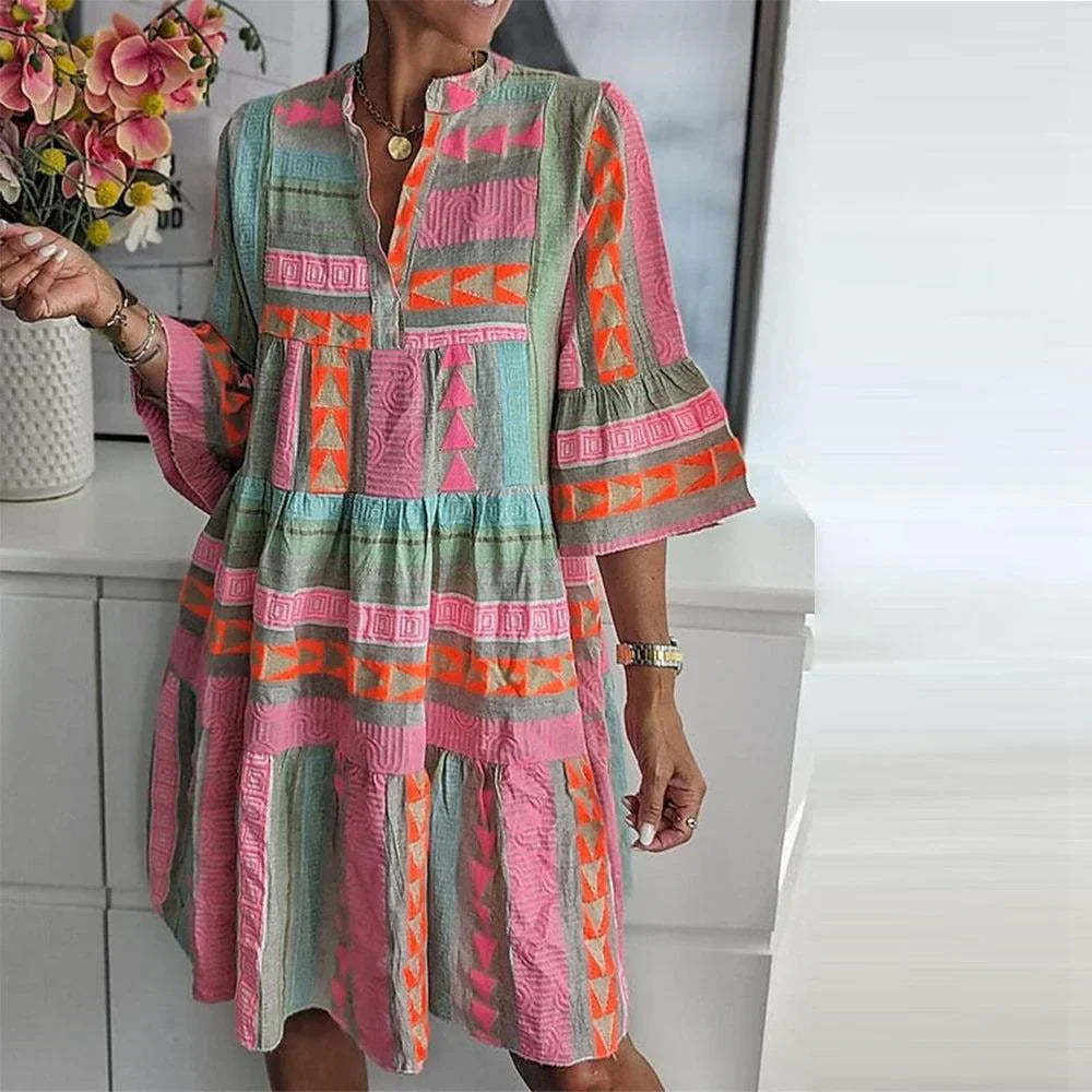 Riva Women’s Dress with Fresh Print and 3/4 Sleeves for Summer Elegance 0