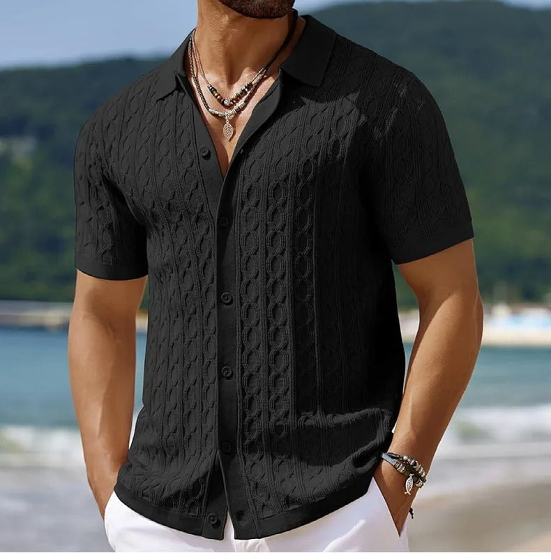 Riviera Men's Polo Shirt with Open Collar and Button-Up Design 7