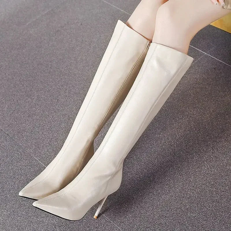 Sable Women’s Knee-High Boots featuring a sleek pointed toe and elegant stiletto heel, perfect for stylish outfits and formal occasions. 3