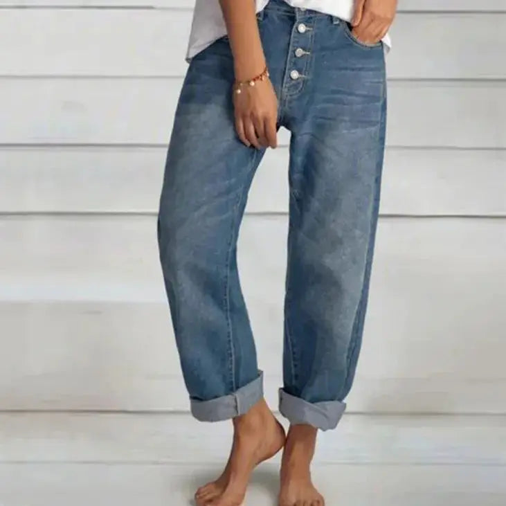 Sandra Women’s Wide-Cut Jeans with Button Placket Detail 2