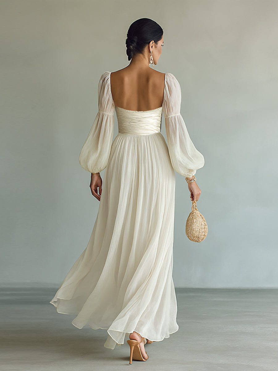 Serene Women’s Maxi Dress with Square Neck and Waist-Cinching Design 4