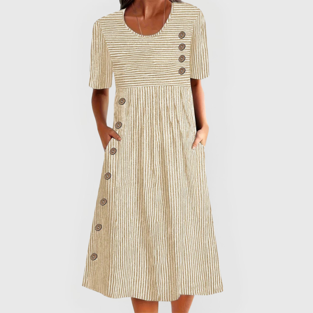 Sienna Women’s A-line Midi Dress with Striped Pattern and Relaxed Fit 2