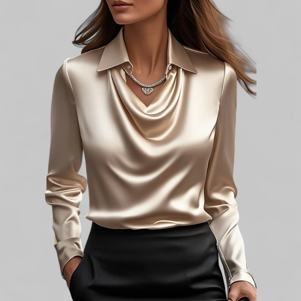 Theresa Women’s Satin Blouse with Elegant Cowl Neck 9