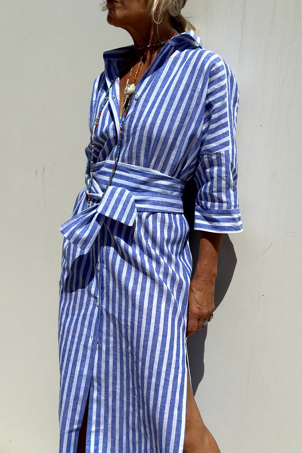 Adele Women’s Midi Dress with Striped Design and Button-Down Front 3