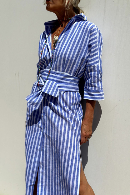 Adele Women’s Midi Dress with Striped Design and Button-Down Front 3