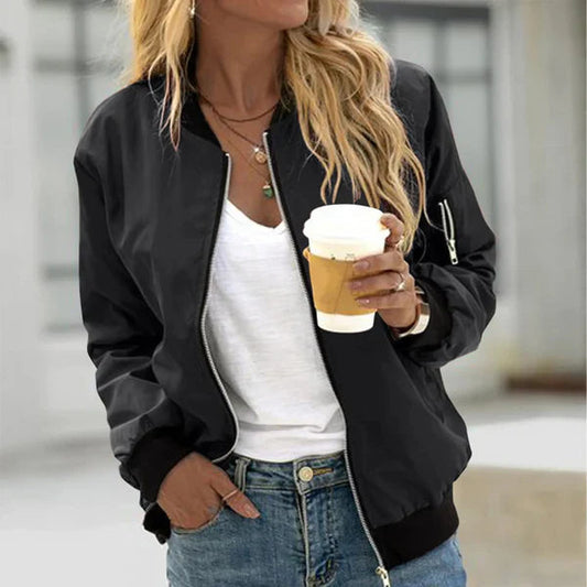 Aera Women’s Bomber Jacket with Front Zip and Elastic Cuffs 0