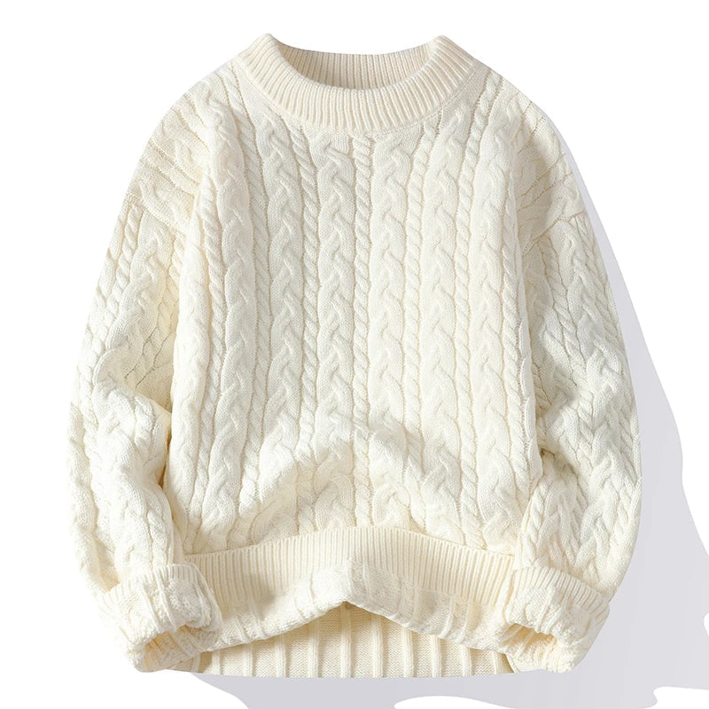 Aero Men's Pullover Sweater with Cable Knit Pattern and Ribbed Cuffs 0