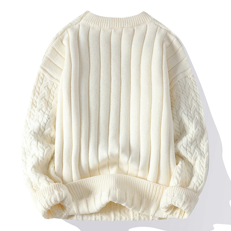 Aero Men's Pullover Sweater with Cable Knit Pattern and Ribbed Cuffs 1