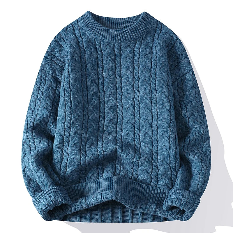 Aero Men's Pullover Sweater with Cable Knit Pattern and Ribbed Cuffs 4