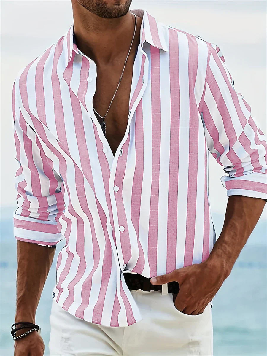 Aero Men’s Shirt with Striped Pattern and Button-Down Collar 0