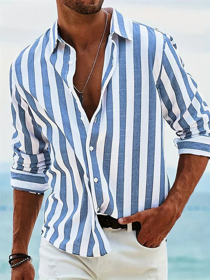 Aero Men’s Shirt with Striped Pattern and Button-Down Collar 1