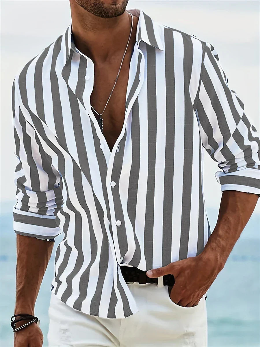 Aero Men’s Shirt with Striped Pattern and Button-Down Collar 2