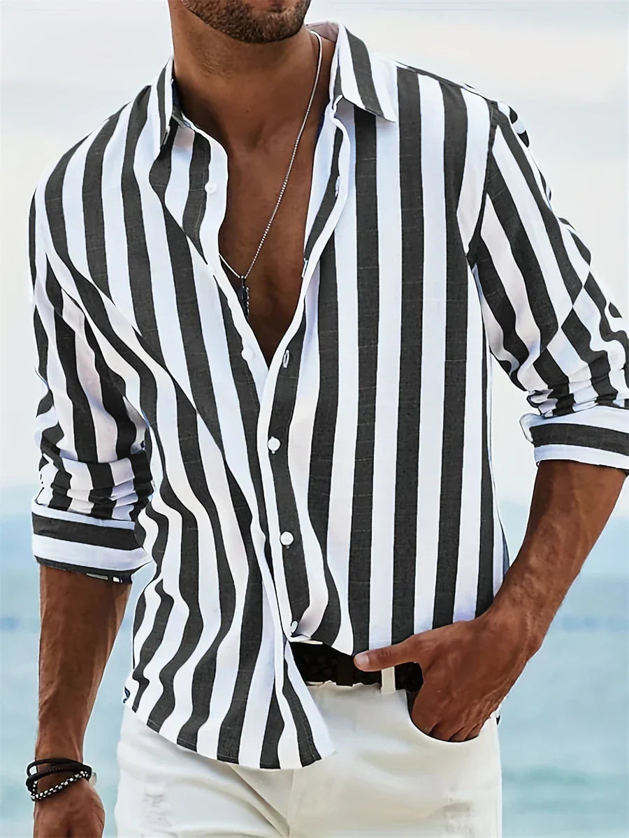 Aero Men’s Shirt with Striped Pattern and Button-Down Collar 4