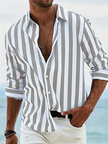 Aero Men’s Shirt with Striped Pattern and Button-Down Collar 5