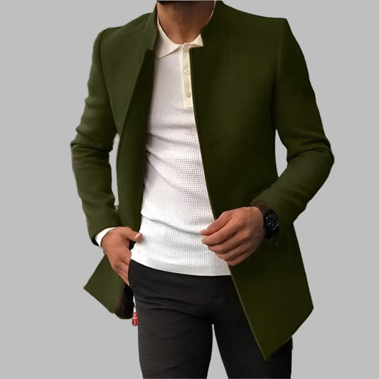 Aero Men's Slim-Fit Wool Coat | Collarless Open-Front Design 0