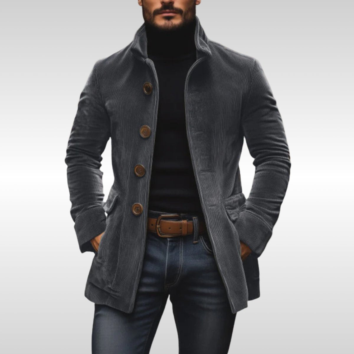Aiden Men's Slim-Fit Wool Coat | Soft Corduroy, Tailored Overcoat 0
