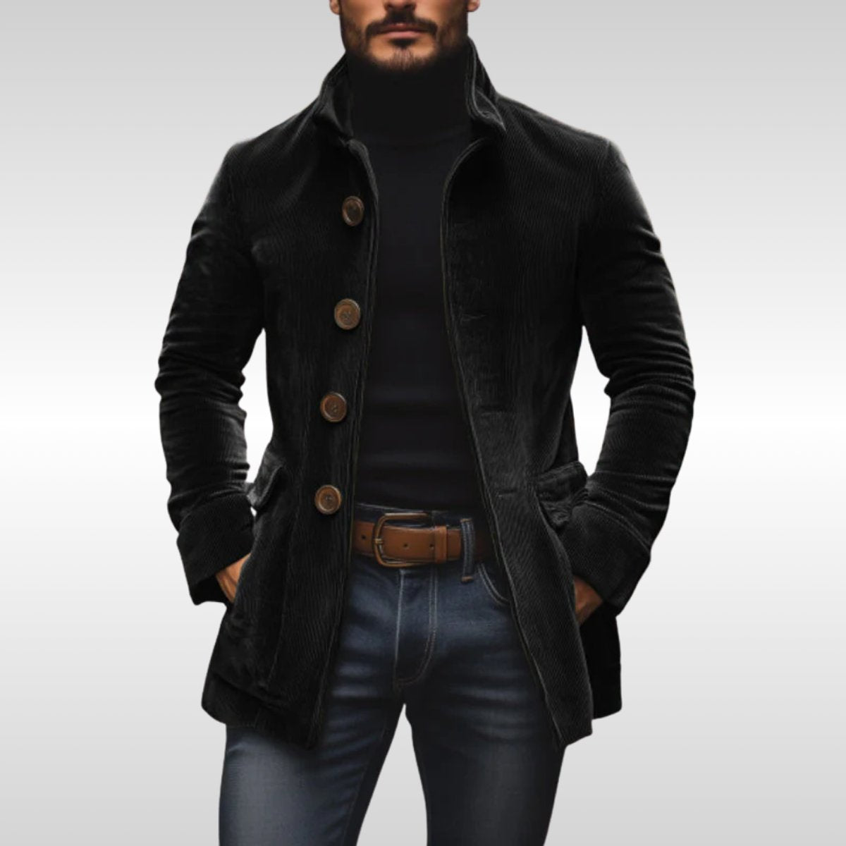 Aiden Men's Slim-Fit Wool Coat | Soft Corduroy, Tailored Overcoat 1